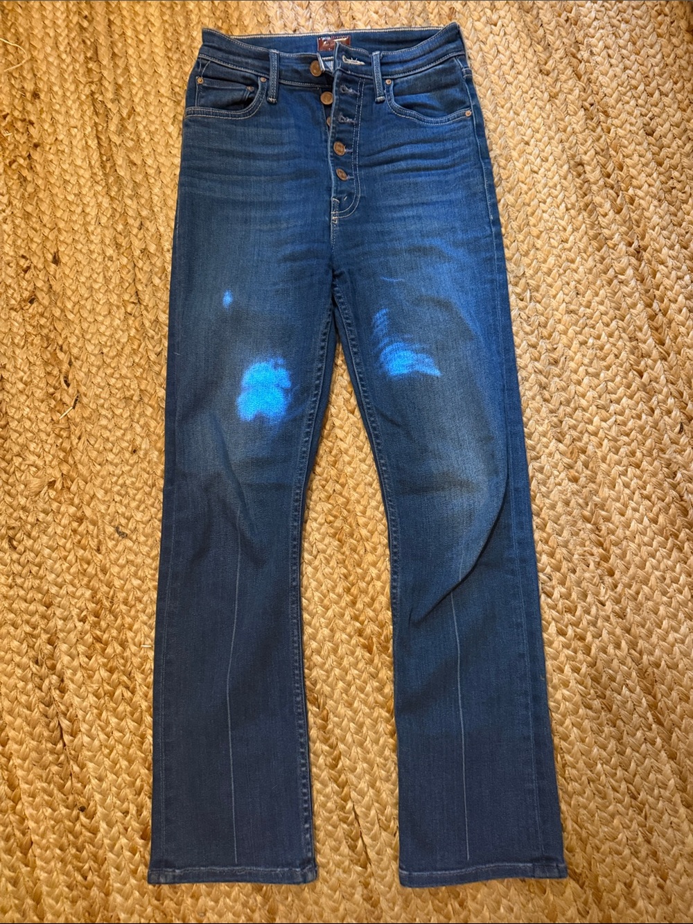 MOTHER Straight-Leg Jeans in Dark Blue . The pixie rider ankle. Taxi! Wash